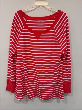 Old Navy Red & White Striped Long-Sleeve Thermal Shirt
